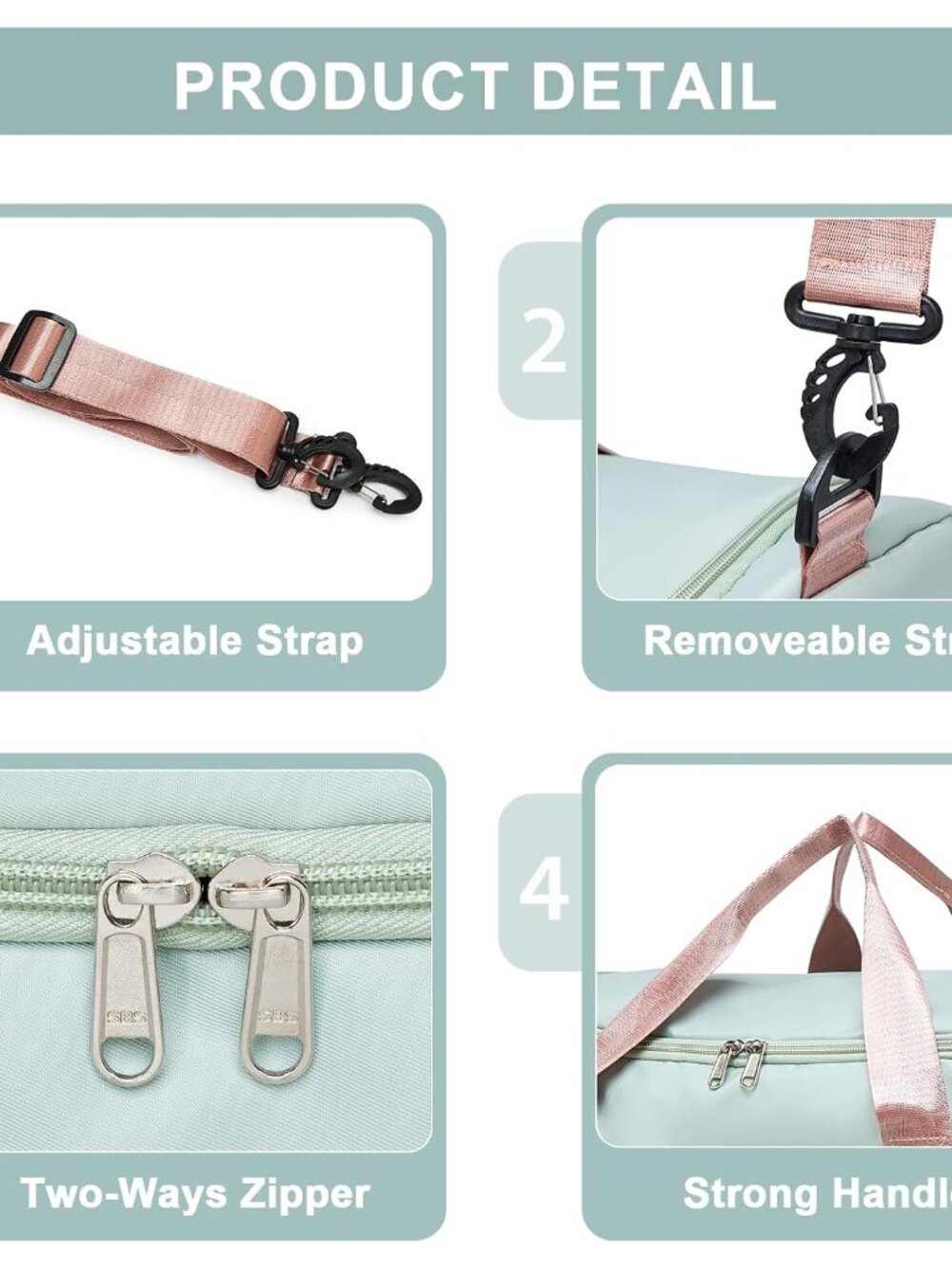 Large Travel Duffle Bag, Carry On Weekender Bag with Shoe Compartment, Gym Tote - Picture 7 of 7